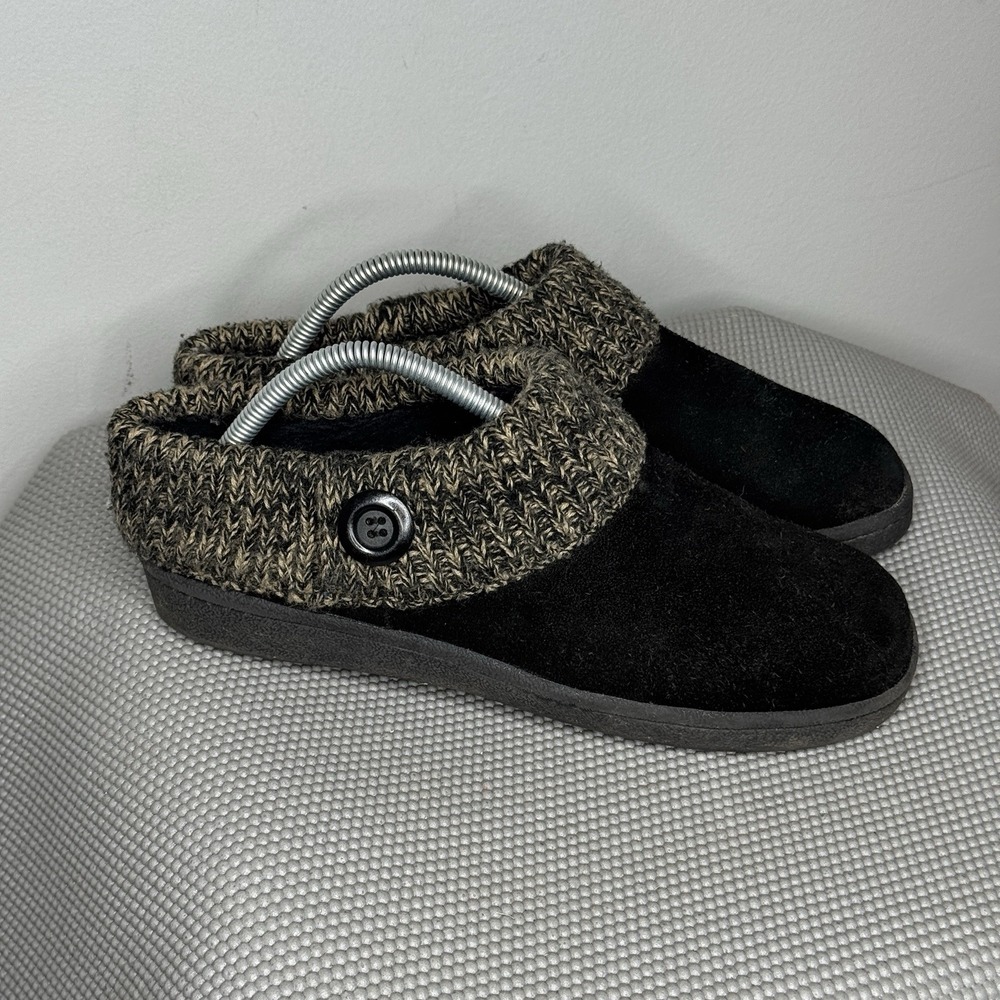 Clarks Black and Tan suede women knit collar clog sandal slipper size 9
